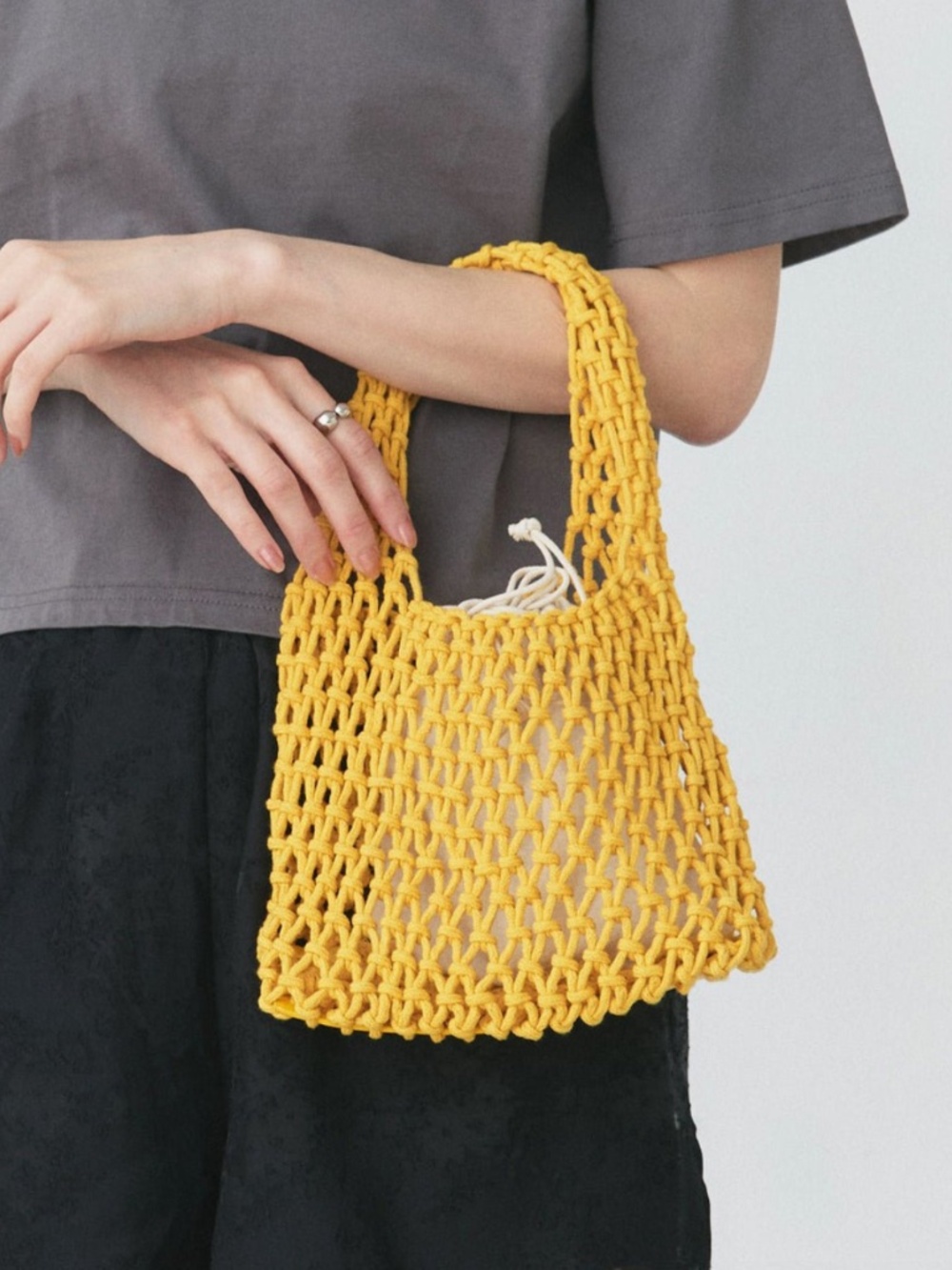 Yellow Woven Rope Small‎ Bag Boho Crochet Loose Knit Mini Tote